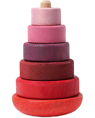 Grimm's Wooden Stacking Toy Small Conical Tower - Includes 6 Pink rings! Montessori Activity