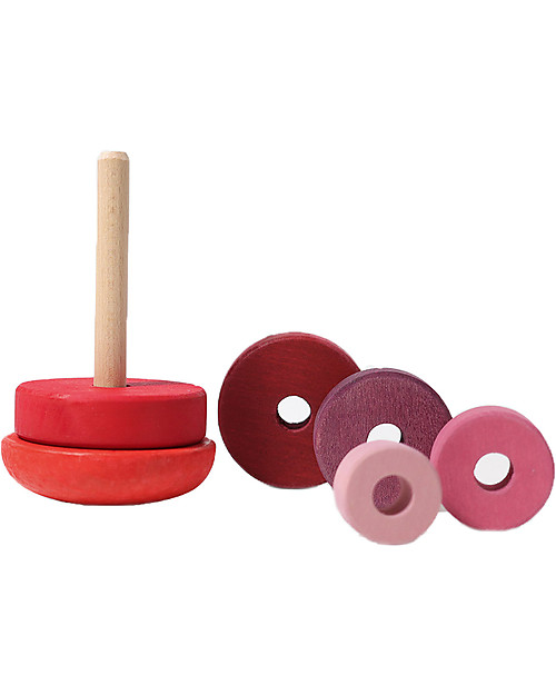 Grimm's Wooden Stacking Toy Small Conical Tower - Includes 6 Pink rings! Montessori Toys