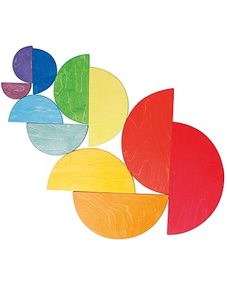 Grimm's Wooden Toy Large Semicircles, Rainbowcolours - 11 pieces Wooden Blocks and Construction Sets