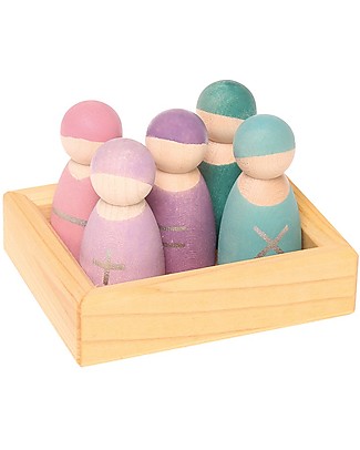Grimm's Wooden Toy Math Friends - 5 peg dolls to learn maths! Figures & Playsets