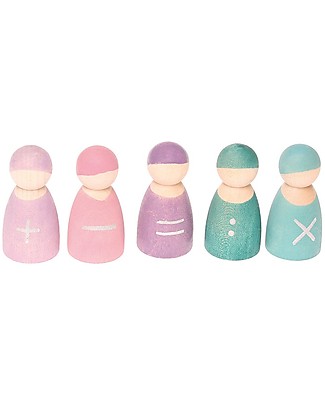 Grimm's Wooden Toy Math Friends - 5 peg dolls to learn maths! Montessori Toys