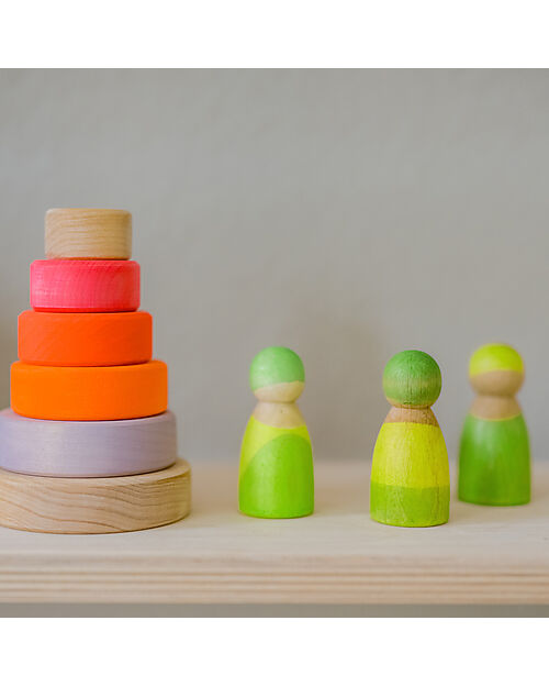 Grimm's Wooden Toy Neon Friends - 3 Peg Dolls - Green Montessori Toys