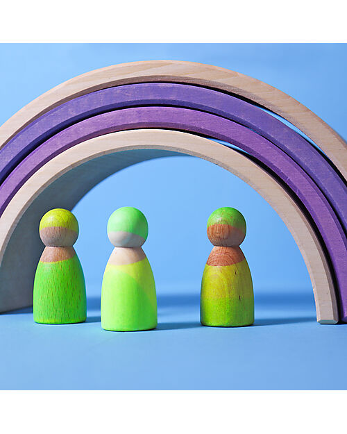 Grimm's Wooden Toy Neon Friends - 3 Peg Dolls - Green Montessori Toys