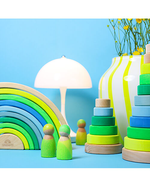 Grimm's Wooden Toy Neon Friends - 3 Peg Dolls - Green Montessori Toys
