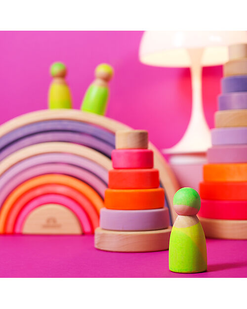 Grimm's Wooden Toy Neon Friends - 3 Peg Dolls - Green Montessori Toys