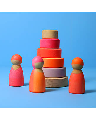 Grimm's Wooden Toy Neon Friends - 3 Peg Dolls - Pink Montessori Toys