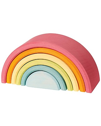 Grimm's Wooden Toy Pastel Rainbow, 6 pieces, 17 cm Wooden Stacking Toys