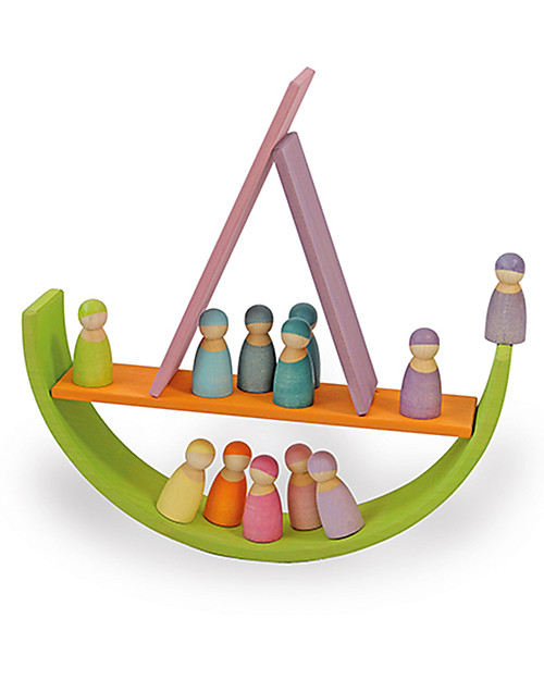 Grimm s Wooden Toy Pastel Rainbow Friends 12 coloured peg dolls unisex bambini