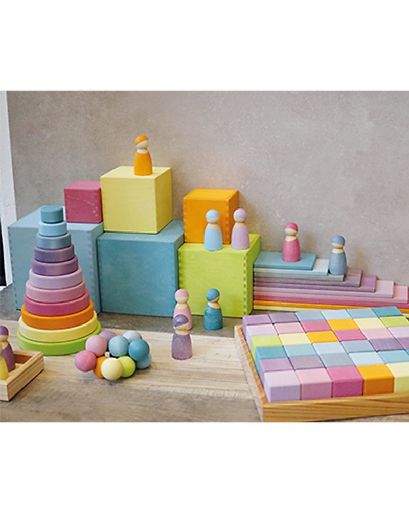 12 Piece Wooden Rainbow Peg People Montessori Grimm Stacker Toy 