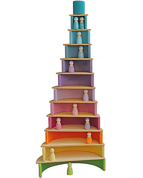 Grimm's Wooden Toy Pastel Rainbow Friends - 12 coloured peg dolls Montessori Toys