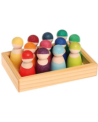 Grimm's Wooden Toy Rainbow Friends - 12 coloured peg dolls Figures & Playsets