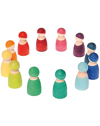 Grimm's Wooden Toy Rainbow Friends - 12 coloured peg dolls Figures & Playsets