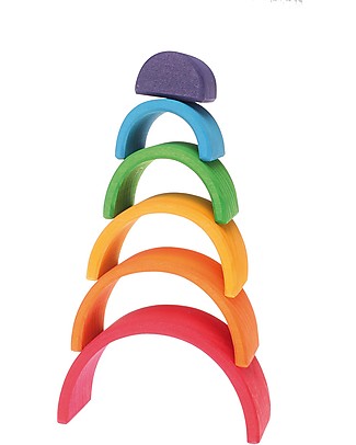 Grimm's Wooden Toy Small Rainbow Tunnel, 6 pieces, 10,5 cm Wooden Stacking Toys