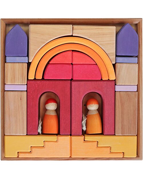 Grimm's World Construction Play Set - Desert World - Yellow - Red - Orange Wooden Blocks and Construction Sets