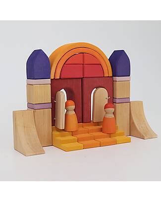 Grimm's World Construction Play Set - Desert World - Yellow - Red - Orange Wooden Blocks and Construction Sets