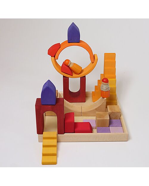 Grimm's World Construction Play Set - Desert World - Yellow - Red - Orange Wooden Blocks and Construction Sets