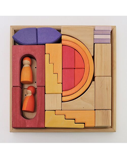 Grimm's World Construction Play Set - Desert World - Yellow - Red - Orange Wooden Blocks and Construction Sets