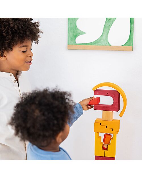 Grimm's World Construction Play Set - Desert World - Yellow - Red - Orange Wooden Blocks and Construction Sets