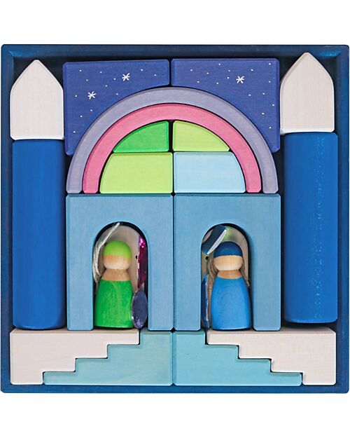 Grimm's World Construction Play Set - Polar Light - Blue - White Wooden Blocks and Construction Sets