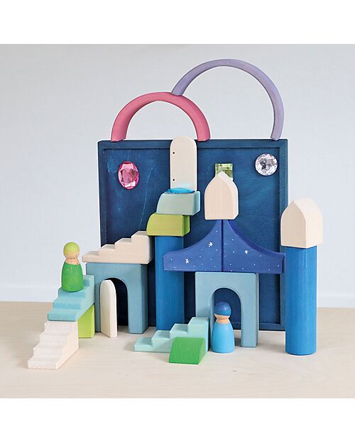 Grimm's World Construction Play Set - Polar Light - Blue - White Wooden Blocks and Construction Sets