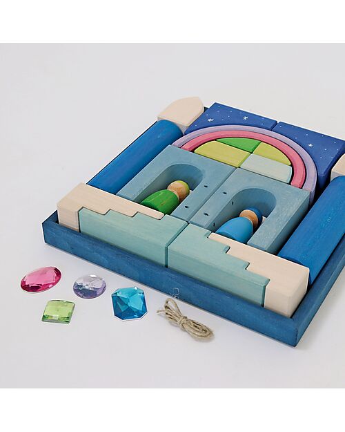 Grimm's World Construction Play Set - Polar Light - Blue - White Wooden Blocks and Construction Sets