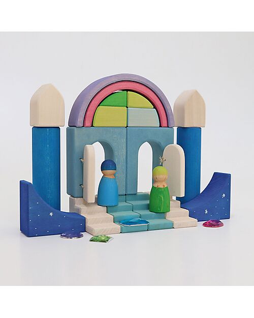 Grimm's World Construction Play Set - Polar Light - Blue - White Wooden Blocks and Construction Sets