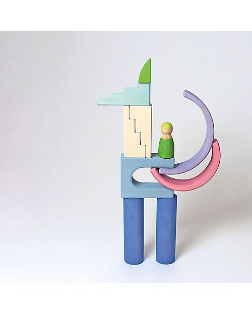 Grimm's World Construction Play Set - Polar Light - Blue - White Wooden Blocks and Construction Sets