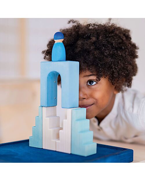 Grimm's World Construction Play Set - Polar Light - Blue - White Wooden Blocks and Construction Sets