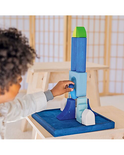 Grimm's World Construction Play Set - Polar Light - Blue - White Wooden Blocks and Construction Sets