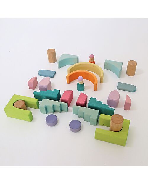 Grimm's World Construction Play Set - World of Clouds - Pastel Wooden Blocks and Construction Sets