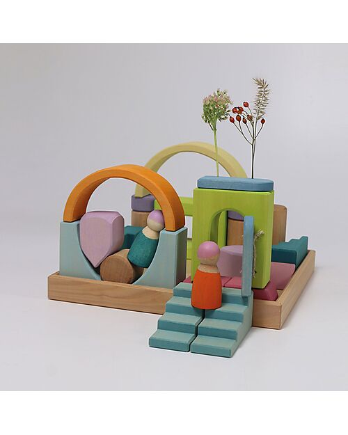 Grimm's World Construction Play Set - World of Clouds - Pastel Wooden Blocks and Construction Sets