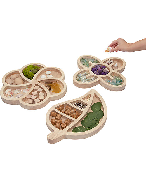 Guide Craft Loose Parts Organic Wooden Trays - Earth Tones - Classify and Sort Objects Sensory Games_