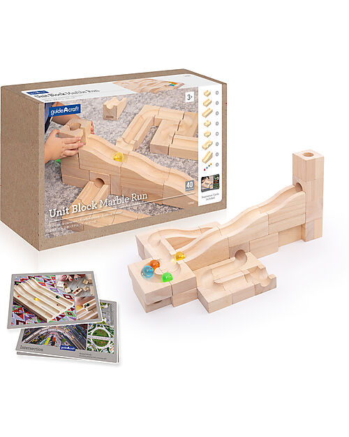 Guide Craft Unit Block Marble Run Set - 40 Pieces - STEM Learning Sensory Games_