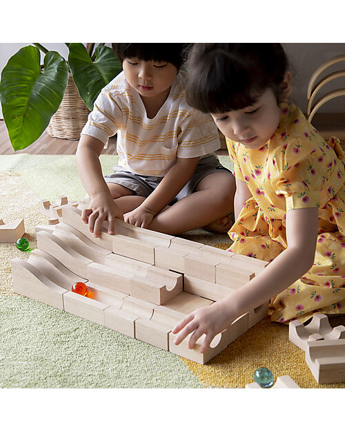 Guide Craft Unit Block Marble Run Set - 40 Pieces - STEM Learning Sensory Games_