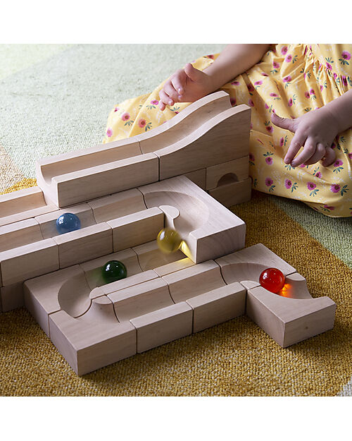 Guide Craft Unit Block Marble Run Set - 40 Pieces - STEM Learning Sensory Games_