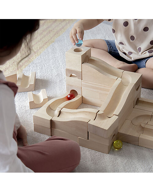 Guide Craft Unit Block Marble Run Set - 40 Pieces - STEM Learning Sensory Games_