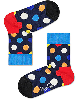 Happy Socks Kids Black Socks, Big Dots - Elasticated Cotton Socks