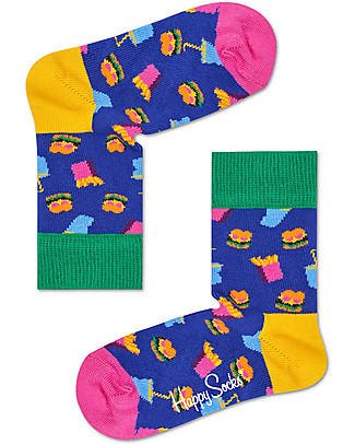 Happy Socks Kids Blue Socks, Hamburger - Elasticated Cotton Socks