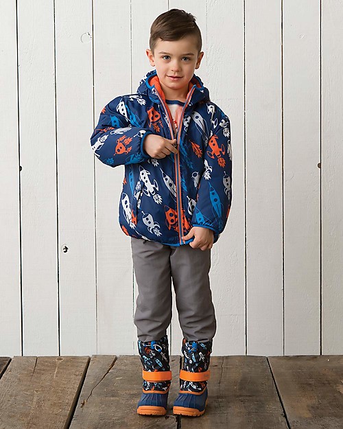 Hatley Boys Reversible Winter Puffer - Retro Rockets Waterproof