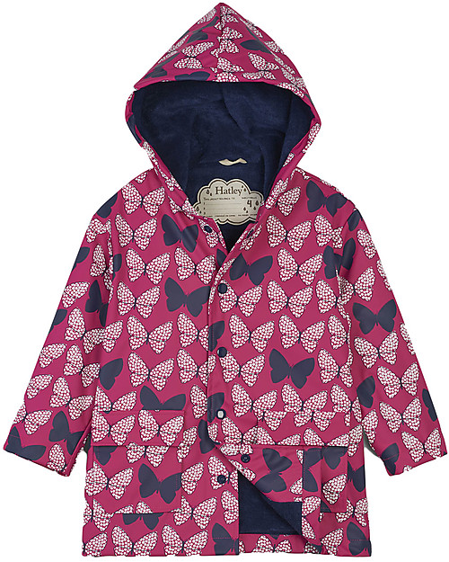 Hatley Colour Changing Raincoat, Butterflies - Hooded, Lined and PVC-free Waterproof