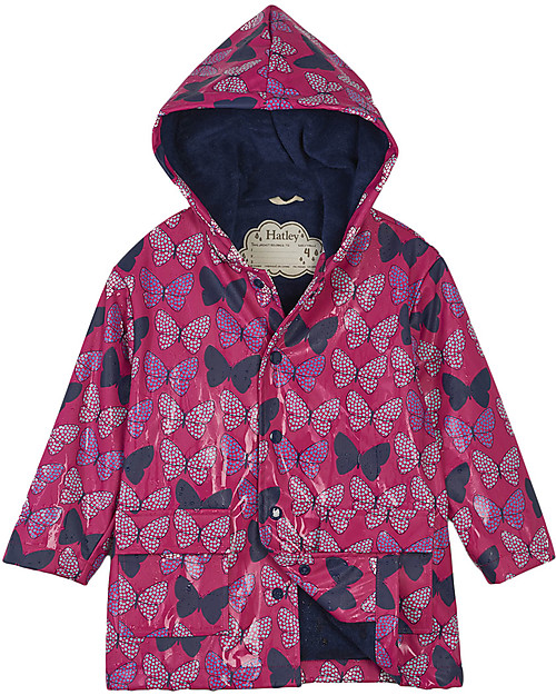 Hatley Colour Changing Raincoat, Butterflies - Hooded, Lined and PVC-free Waterproof
