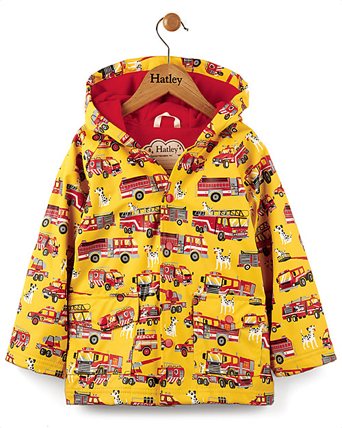 Hatley Fire Trucks Boys Raincoat - Hooded, lined and PVC-free Coats