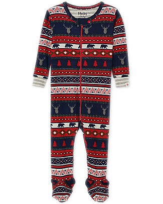Hatley Footed Coverall - Fair Isle Stags - 100% organic cotton Babygrows