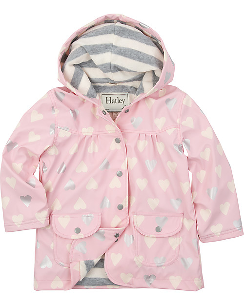 Hatley Lined Raincoat, Metallic Hearts PVC free! girl
