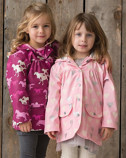 Hatley Lined Raincoat, Metallic Hearts - PVC free! Waterproof