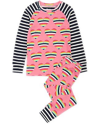 Hatley Long Raglan Sleeves Pajama Set - Rainbow Hearts - 100% organic cotton Pyjamas