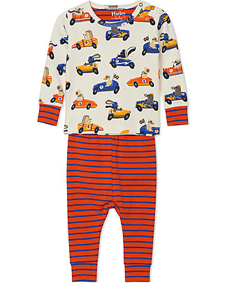 Hatley Long Sleeves Baby Pajama Set with Applique - Racing Animals - 100% organic cotton Pyjamas