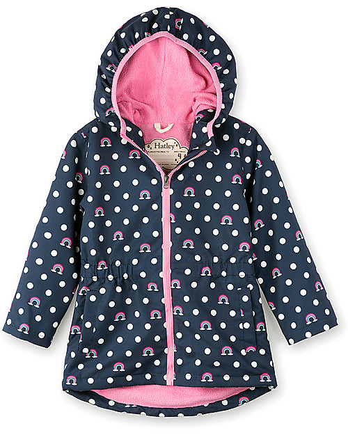 Hatley Microfiber Rain Jacket, Dots and Rainbows - Hooded, lined and PVC-free Waterproof
