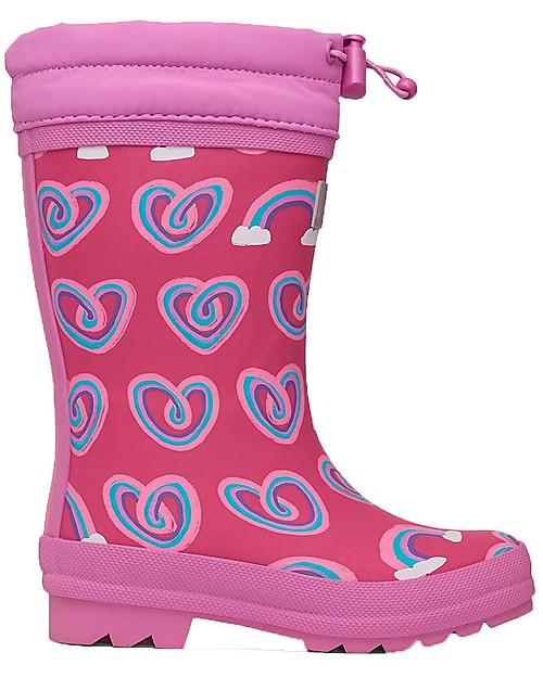 Hatley Rain Boots with Sherpa Lining - Twisty Rainbow Hearts - Warm and Dry Feet Wellies