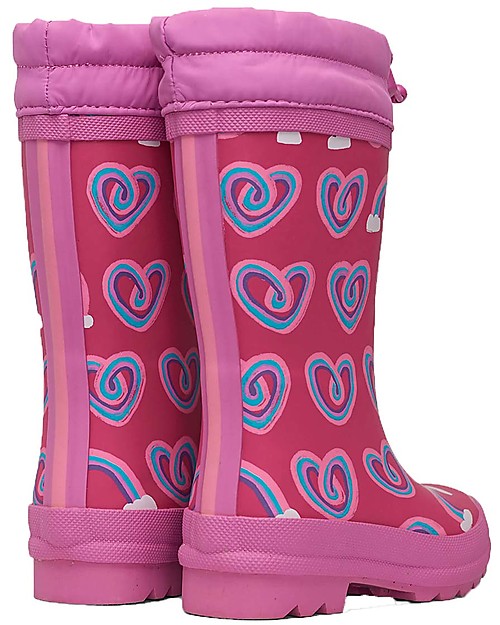 Hatley Rain Boots with Sherpa Lining - Twisty Rainbow Hearts - Warm and Dry Feet Wellies